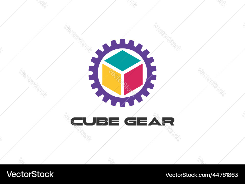 Geometric cube box square with gear cog driven Geometric cube box square with gear cog driven vector image