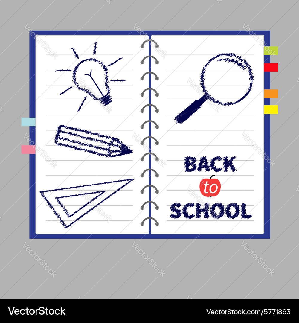 Notebook spiral blank lined paper and bookmarks vector image