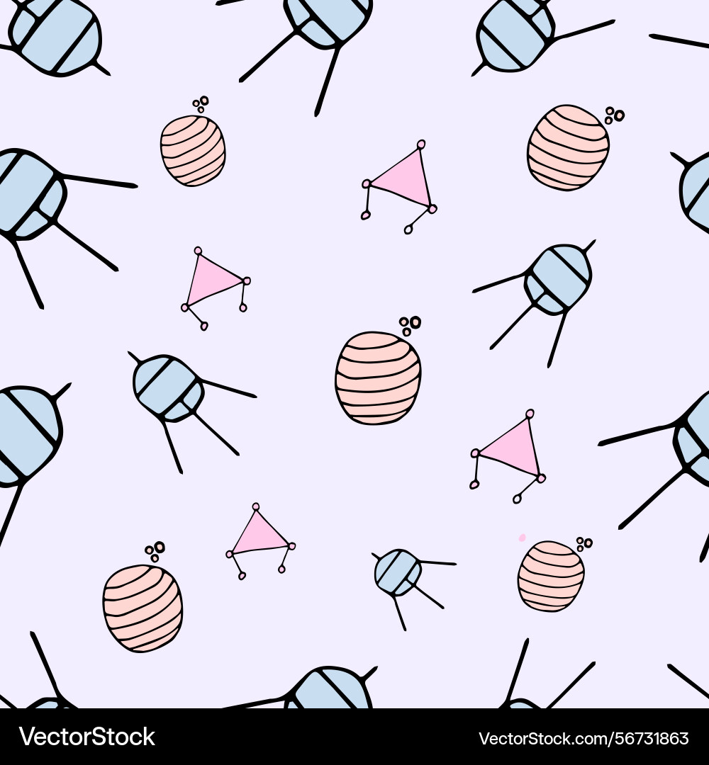 Seamless pattern with spaceship and planets Vector Image