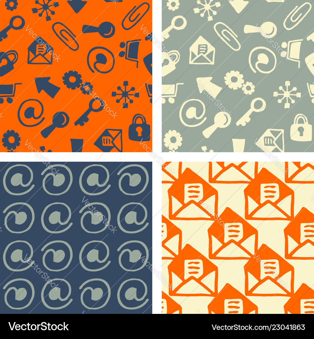 Seamless patterns - hand drawn internet objects vector image