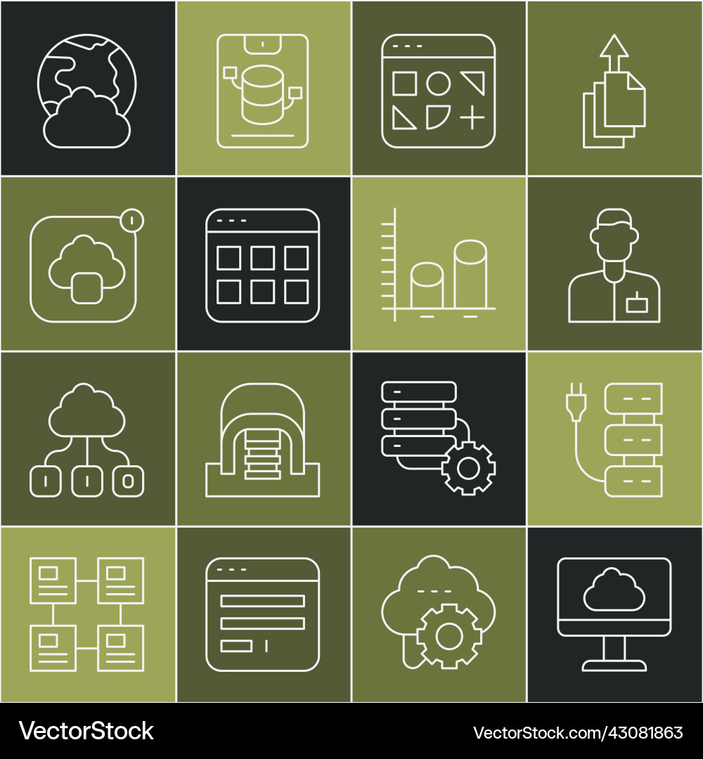 Set line cloud technology data transfer server Vector Image