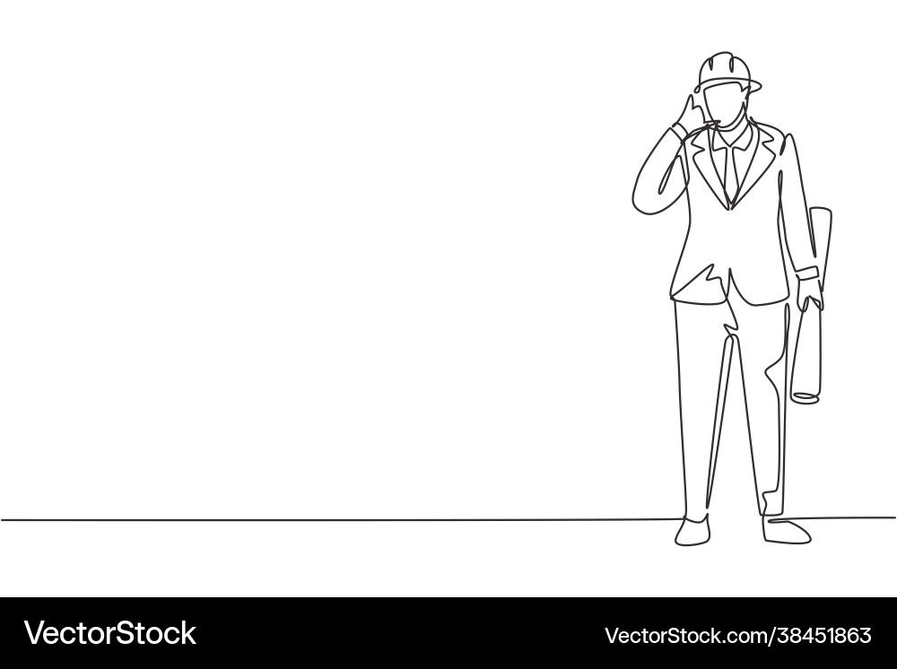 Single one line drawing architect stood with call Single one line drawing architect stood with call vector image