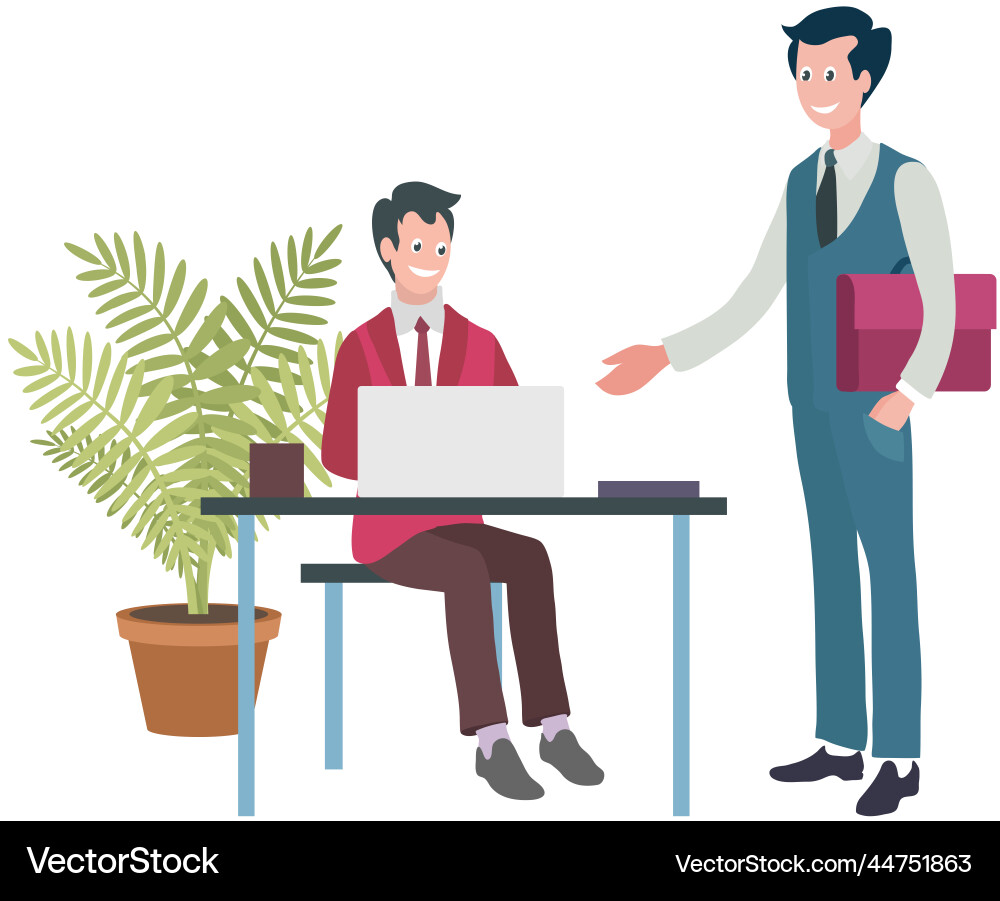 Teamwork concept with two men solving tasks Vector Image