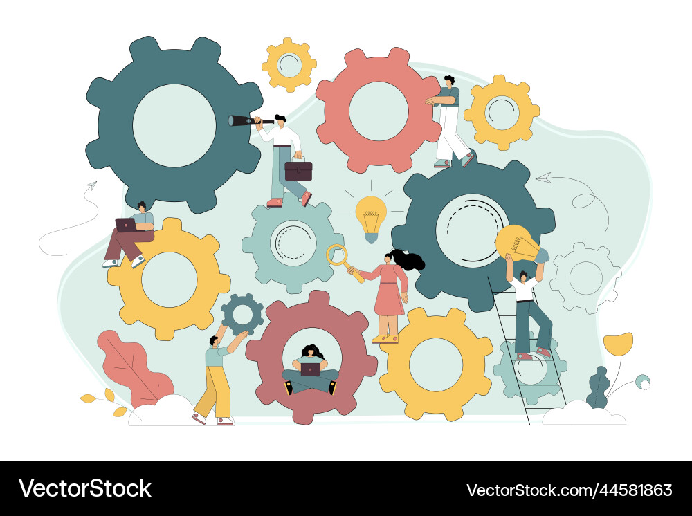 Workflow management teamwork concept rotation Workflow management teamwork concept rotation Vector Image
