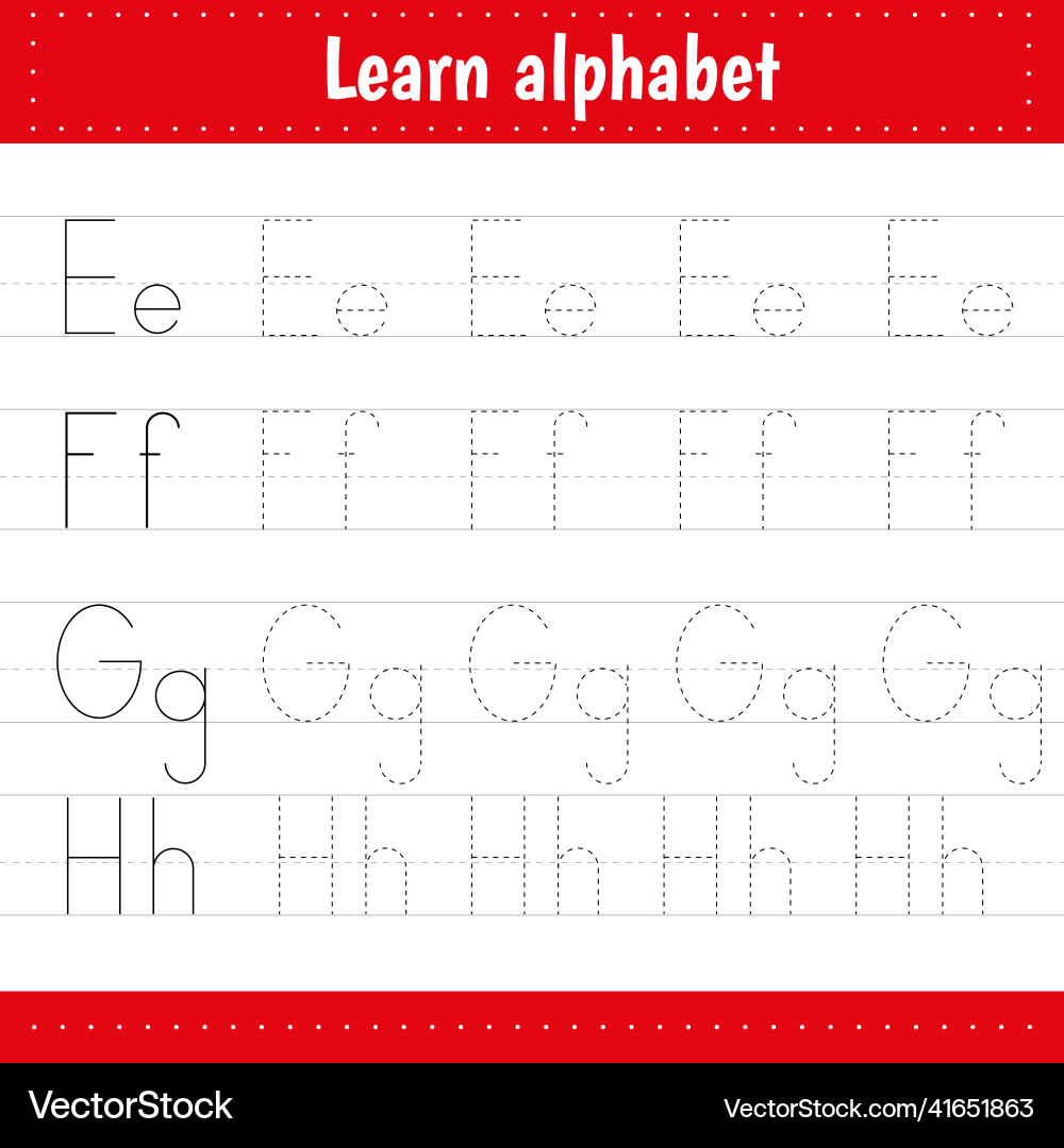 Writing letters tracing page practice sheet Vector Image