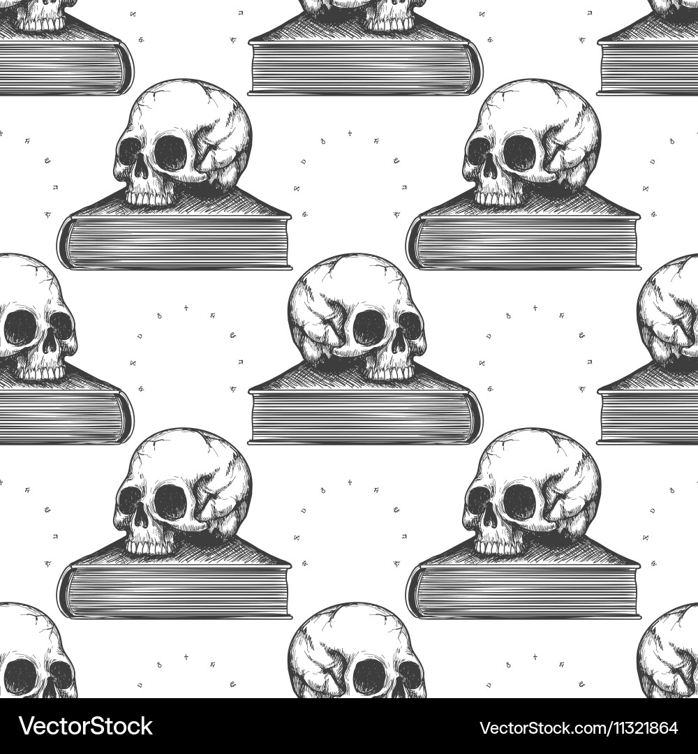 Book and human skull seamless pattern Vector Image