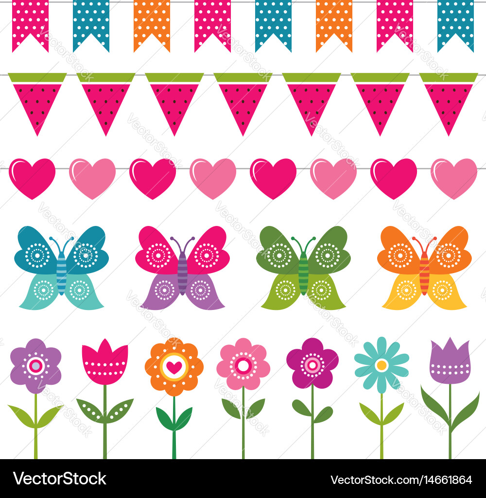 Butterfly Bunting & Floral Set Vector Image