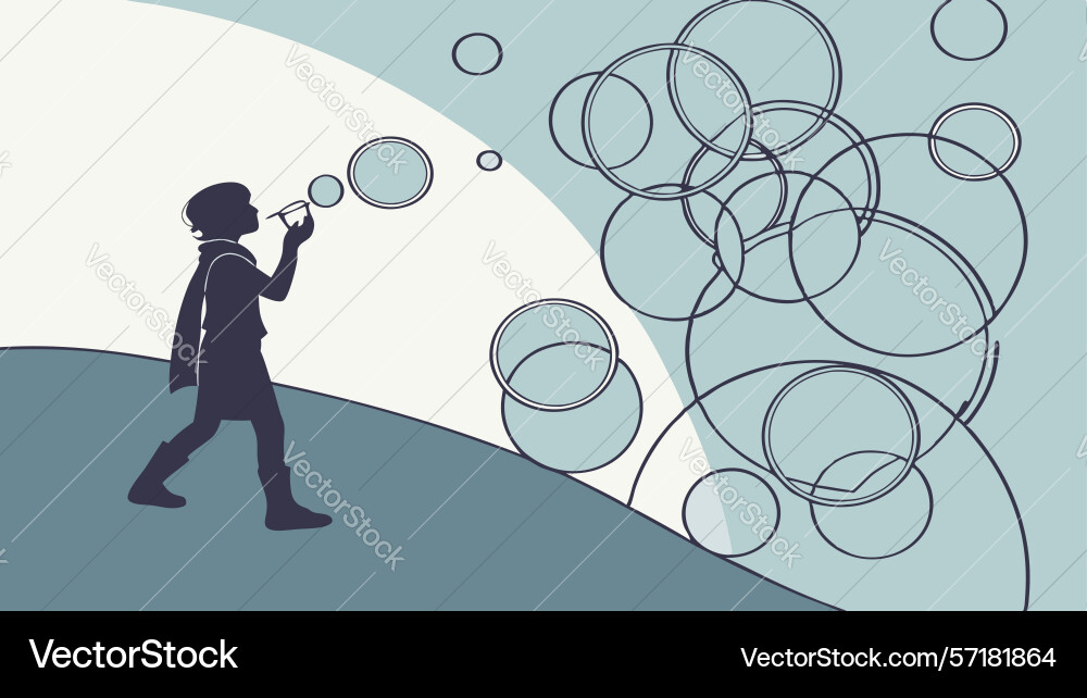 Child blowing bubbles with abstract circular vector image