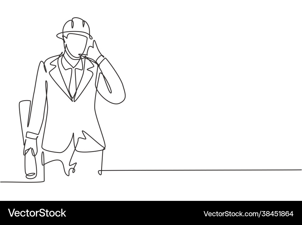Continuous one line drawing architect with call Continuous one line drawing architect with call vector image