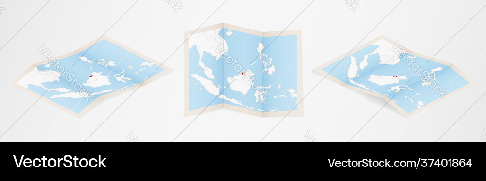 Folded map brunei in three different versions Folded map brunei in three different versions vector image