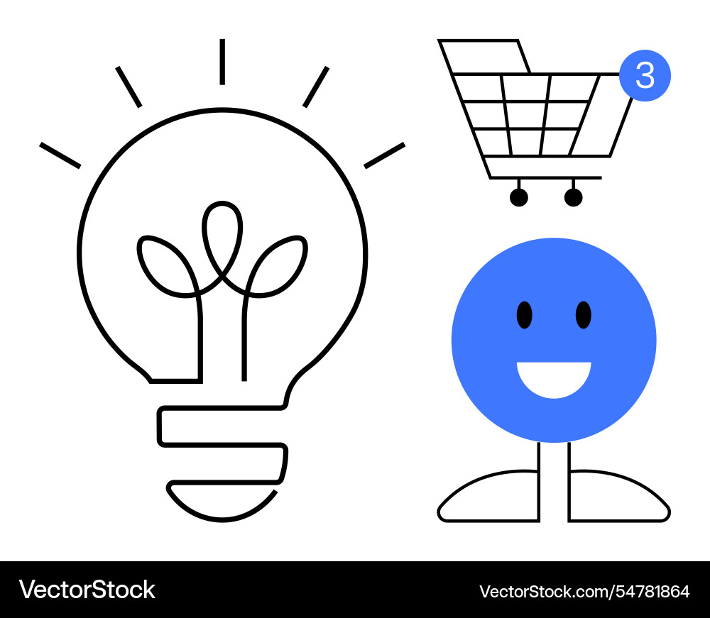 Light bulb with shopping cart notification Light bulb with shopping cart notification Vector Image