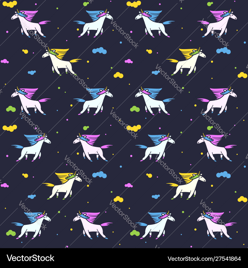 Magic unicorns in clouds seamless pattern Vector Image