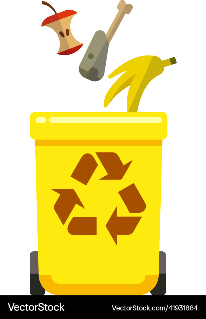 Organic garbage drop in trash can with recycle Organic garbage drop in trash can with recycle vector image