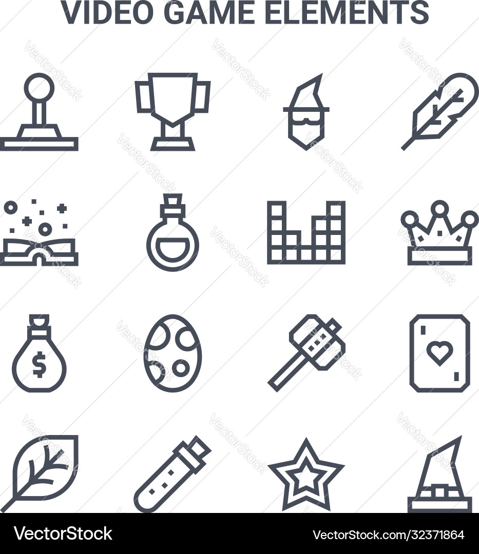 Set 16 video game elements concept line icons vector image
