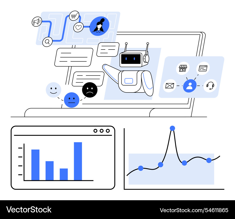 Ai-driven customer service and data analytics Ai-driven customer service and data analytics vector image