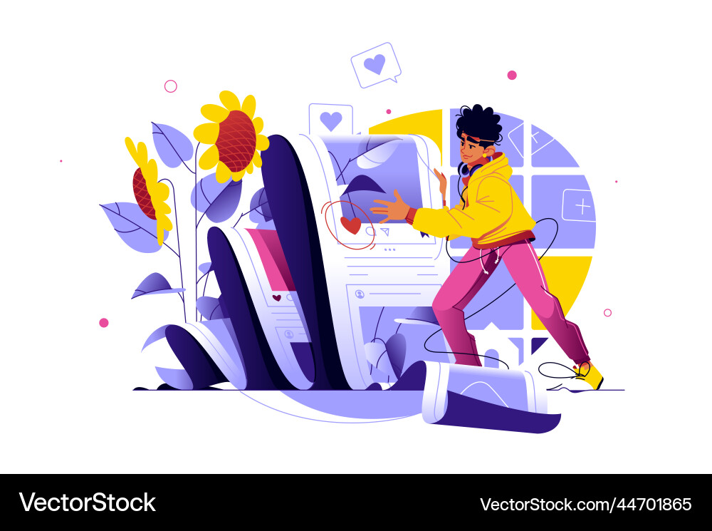 Guy flipping through news tape online vector image