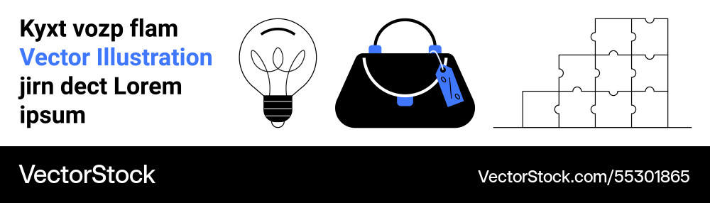 Lightbulb handbag with tag and stacked puzzle Lightbulb handbag with tag and stacked puzzle vector image