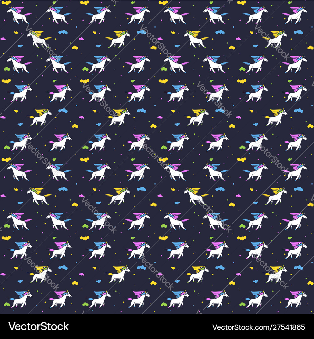 Magic unicorns in clouds seamless pattern Vector Image