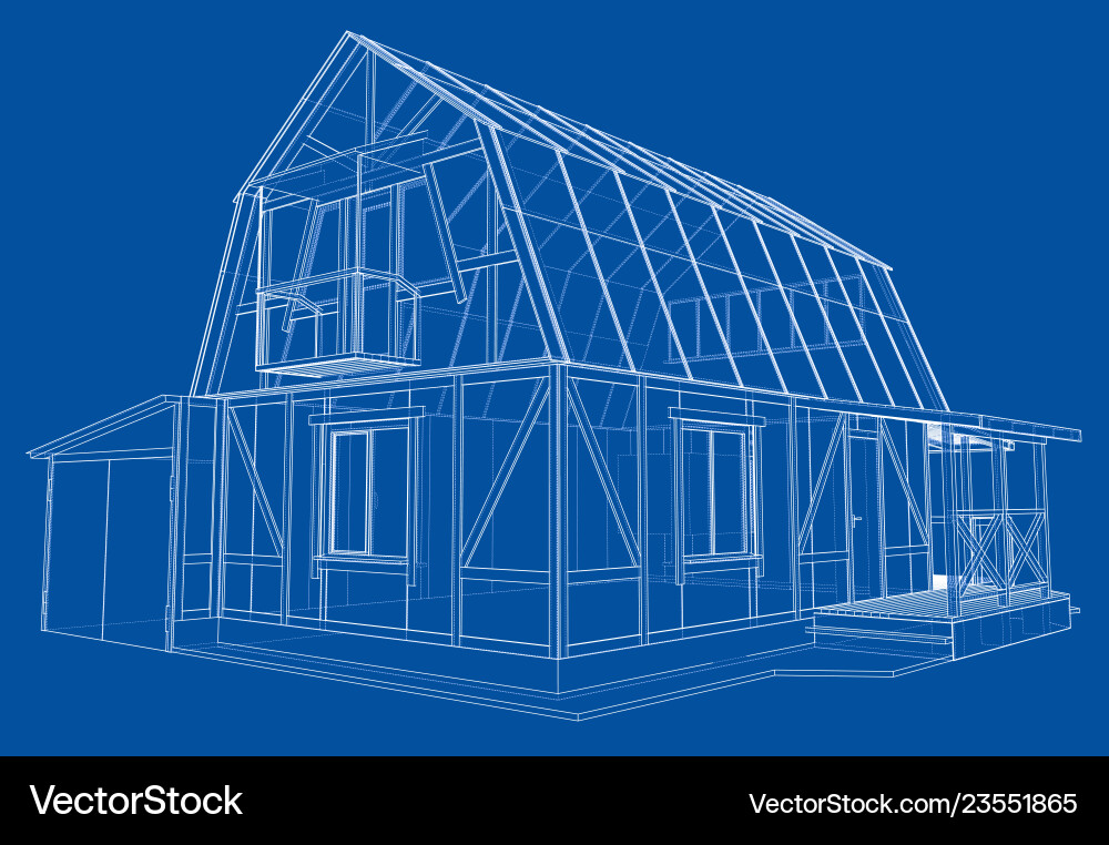Private house sketch rendering of 3d vector image