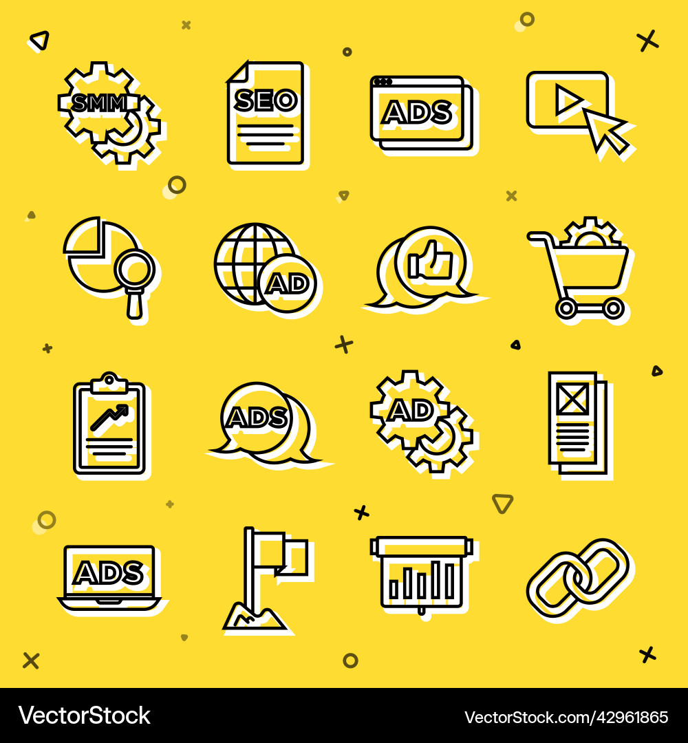 Set line chain link browser window shopping cart Set line chain link browser window shopping cart vector image