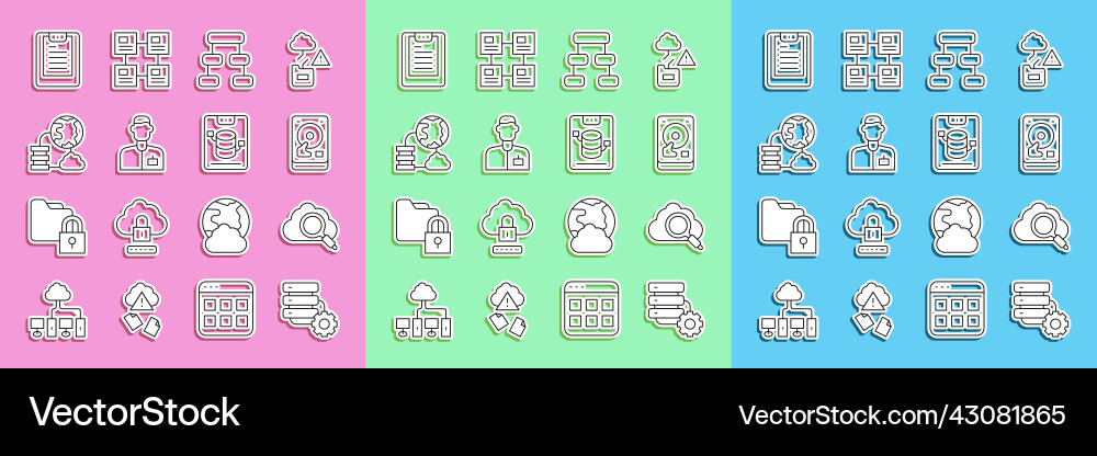 Set line server and gear search cloud computing Set line server and gear search cloud computing vector image