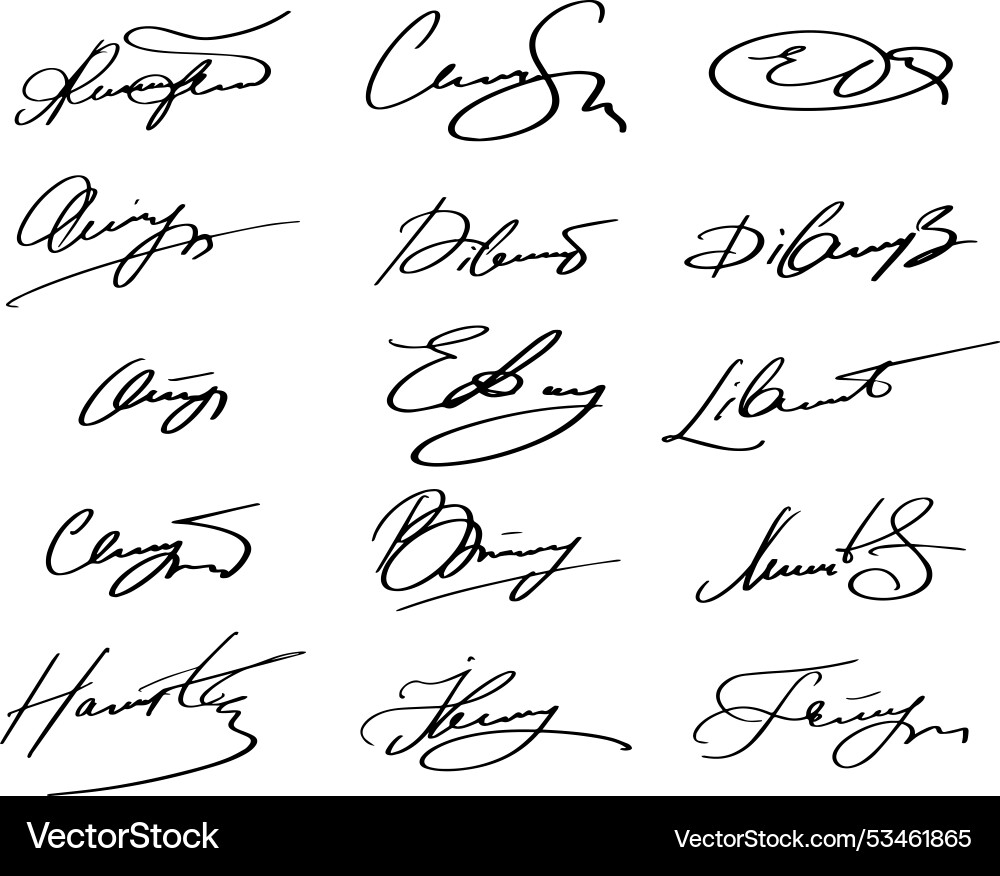 Signature fake autograph signs set Royalty Free Vector Image