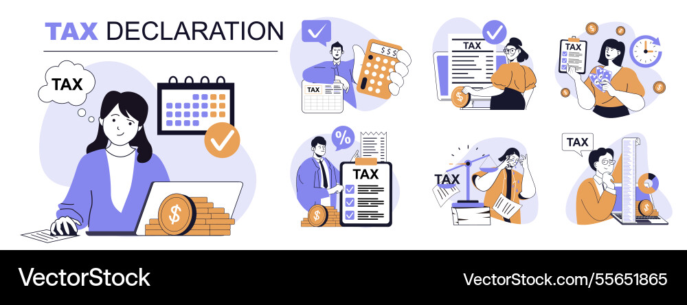 Tax declaration concept set in flat web design Vector Image