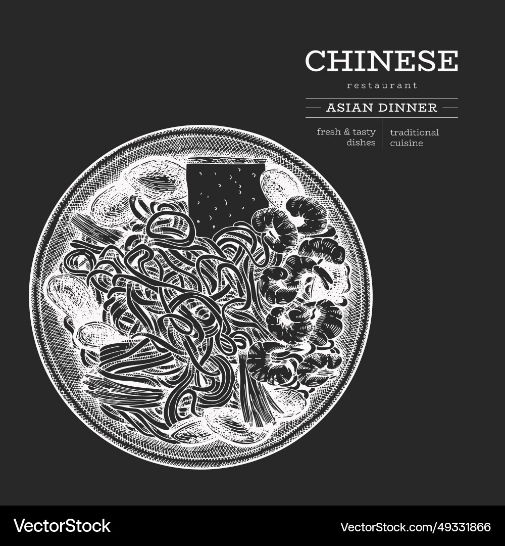 Chinese dish chalk board hand drawn isolated Vector Image