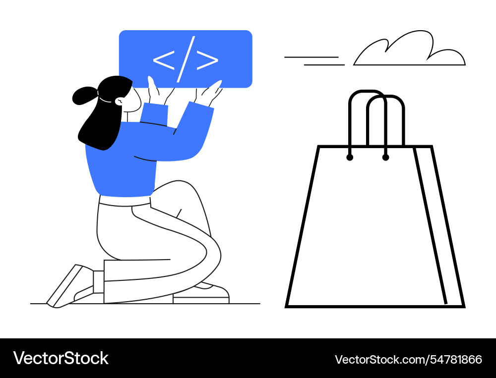E-commerce developer working on code while E-commerce developer working on code while vector image