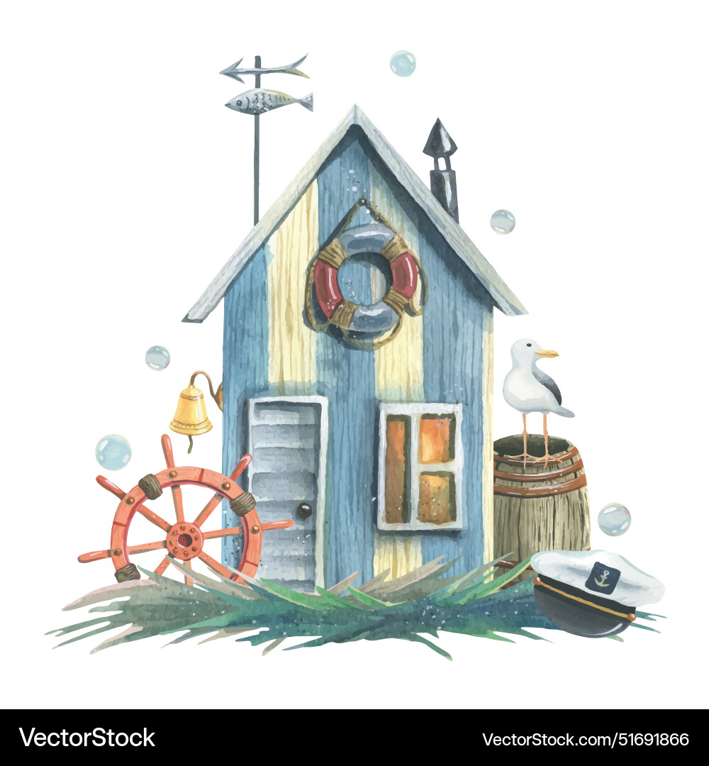 Fisherman s cabin is blue with a steering Fisherman s cabin is blue with a steering vector image