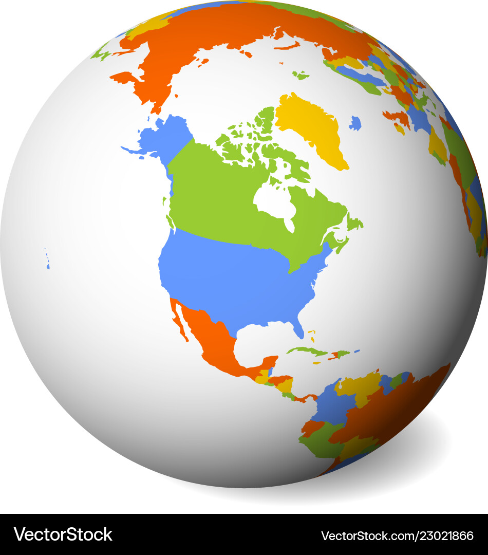 North America Political Map Globe Vector Image