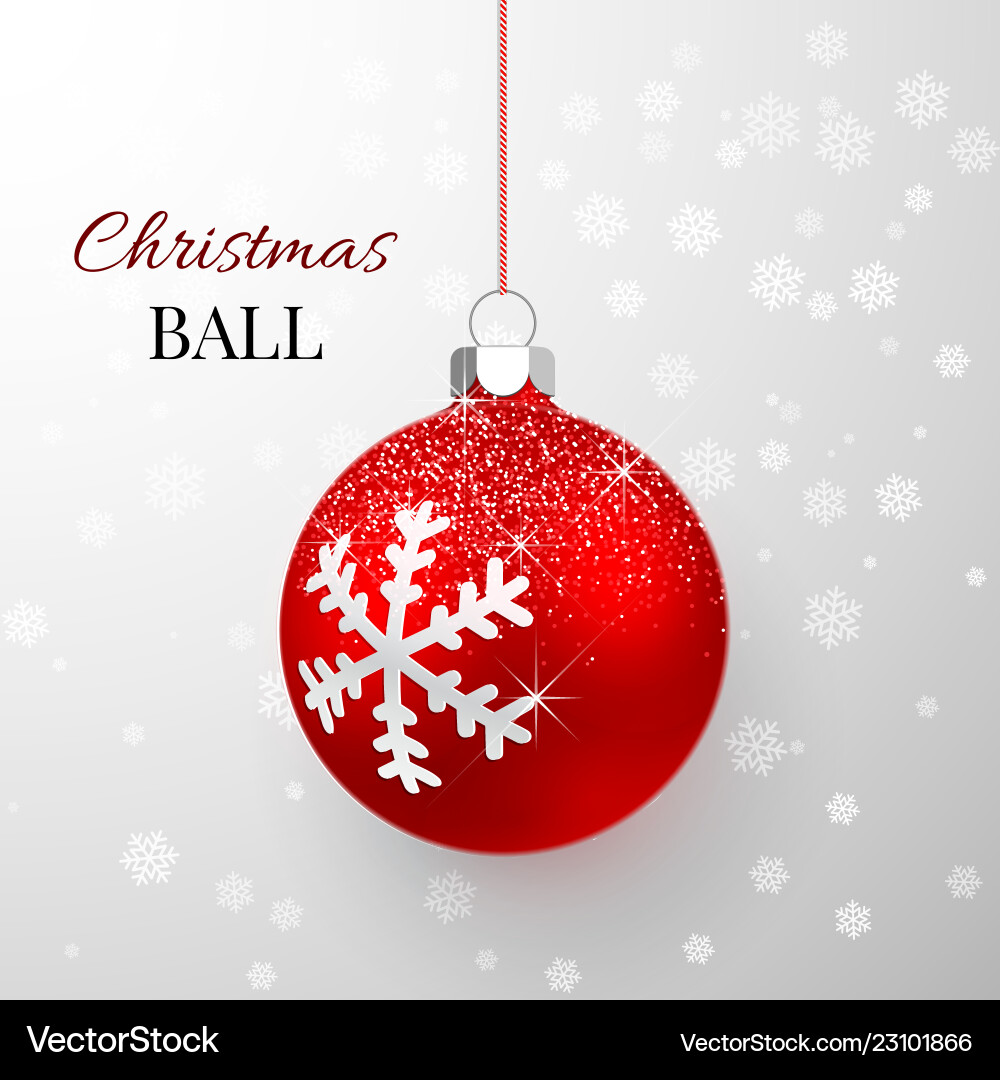 Red christmas ball with snow effect xmas glass Red christmas ball with snow effect xmas glass vector image