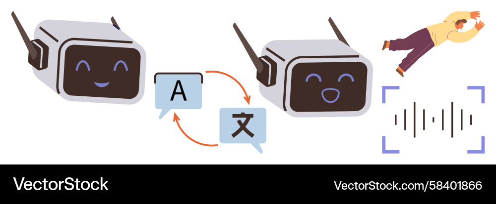 Robots Translating Conversation Vector Image