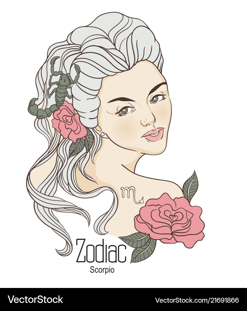 Scorpio Girl with Flowers Vector Image