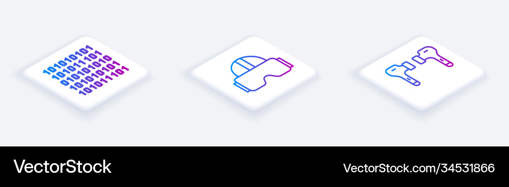 Set isometric line binary code virtual reality Set isometric line binary code virtual reality vector image