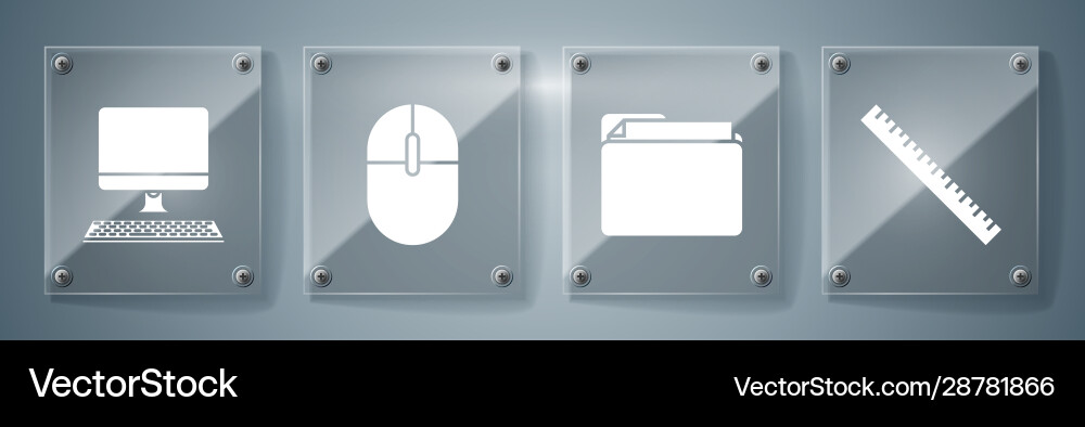 Set ruler document folder computer mouse Vector Image