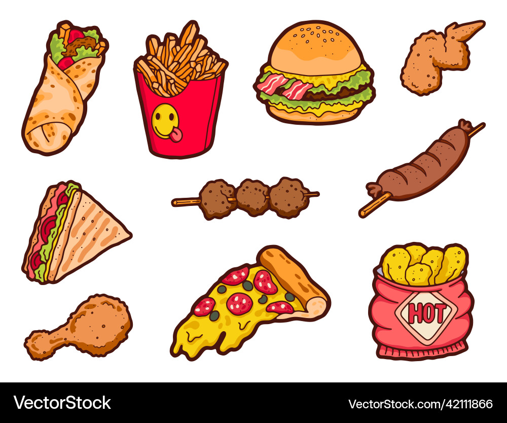Unhealthy Food Cartoon Junk With Hot Dog Vector Image Unhealthy Food Cartoon Junk With Hot Dog Vector Image