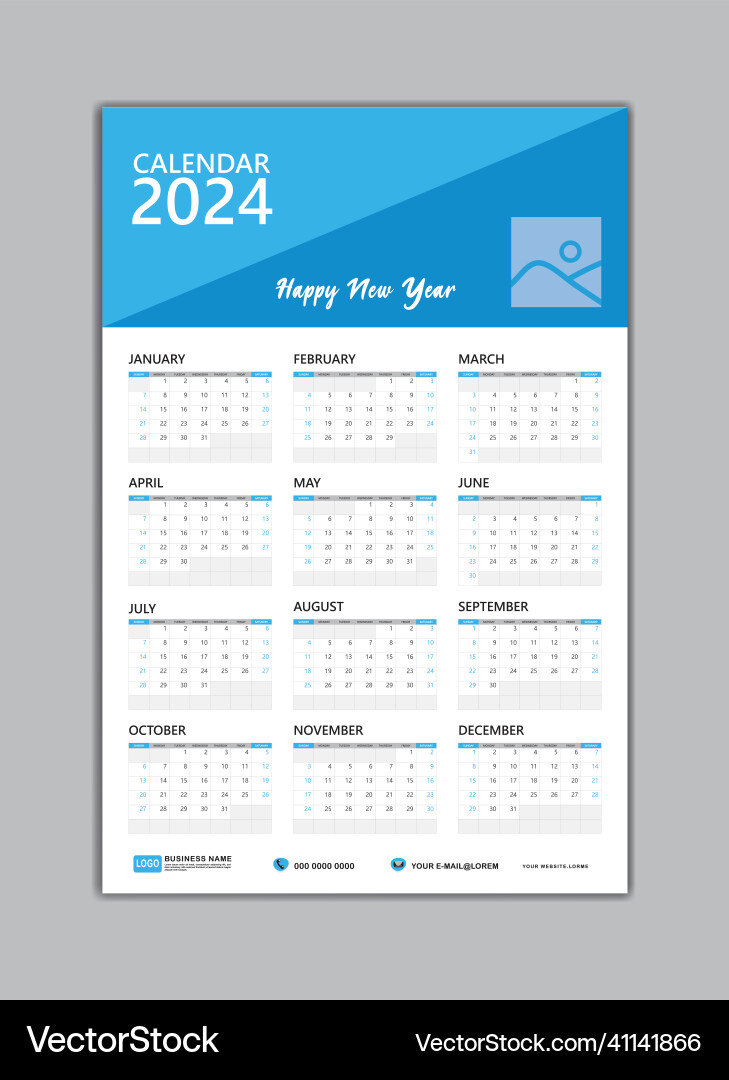 Wall calendar 2024 template-set of 12 months Wall calendar 2024 template-set of 12 months vector image