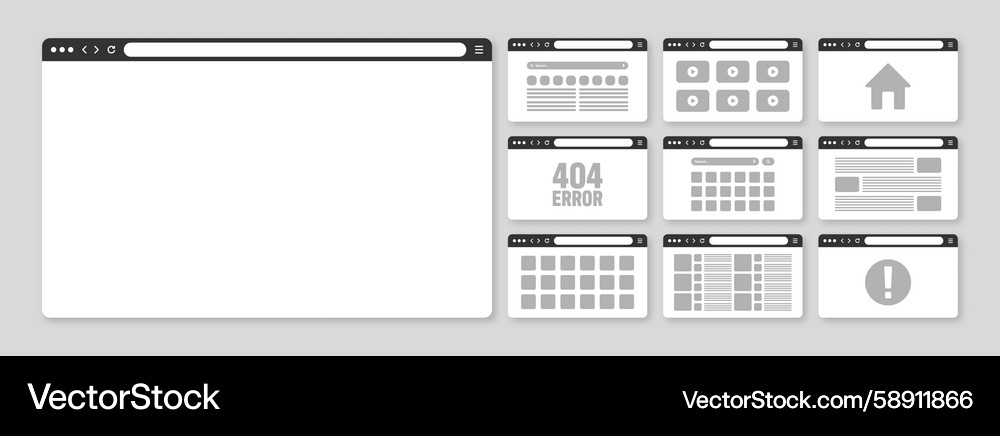 Web browser window pages layout with toolbar Web browser window pages layout with toolbar Vector Image
