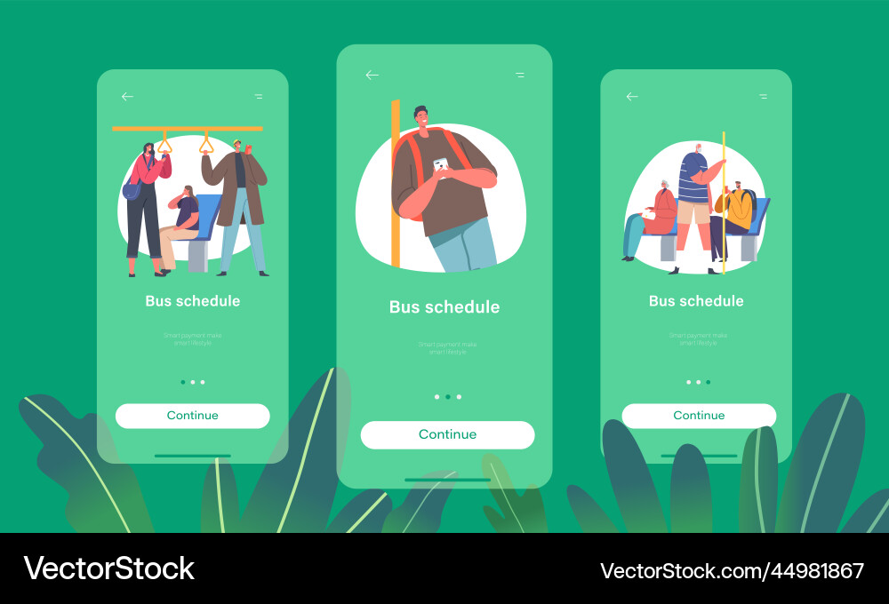 Bus schedule mobile app page onboard screen Bus schedule mobile app page onboard screen vector image