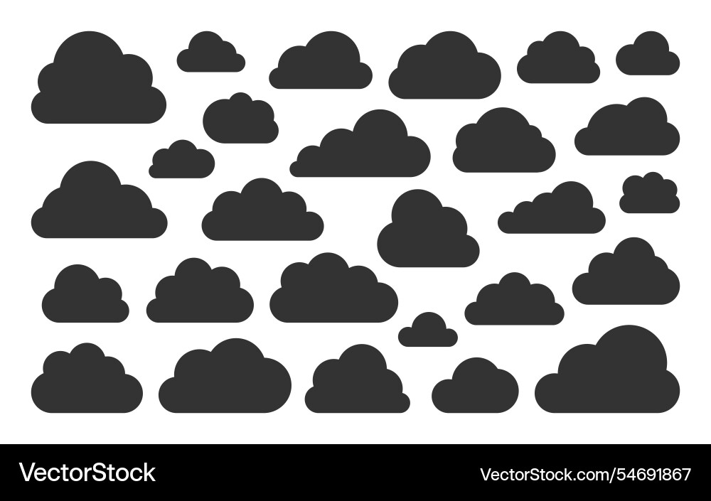 Clouds data storage sync tech flat black icon set Clouds data storage sync tech flat black icon set vector image