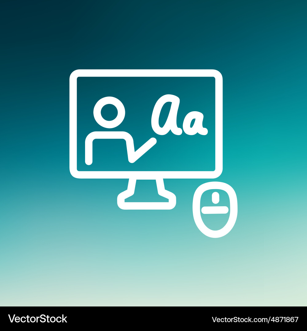 Desktop and mouse in online tutorial thin line vector image