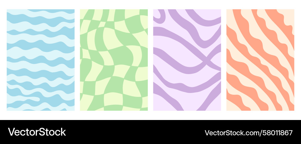 Distorted wavy retro patterns background set Vector Image