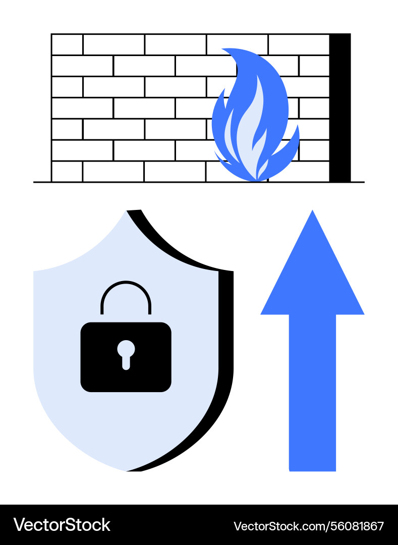 Firewall security with shield lock and upward Vector Image