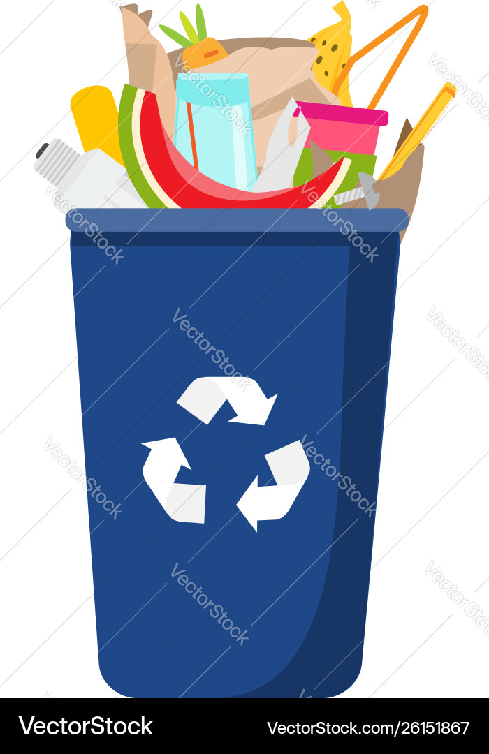 Garbage can with trash inside and plastic Garbage can with trash inside and plastic vector image