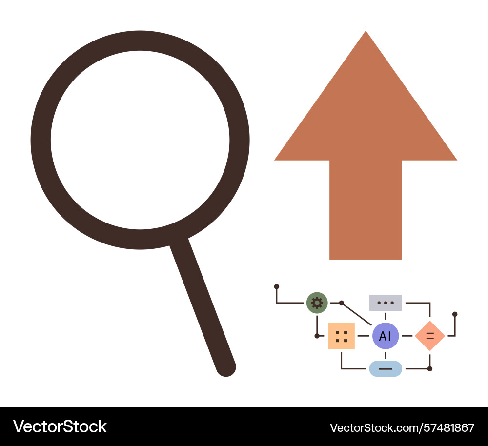 Magnifying glass upward arrow and ai workflow vector image
