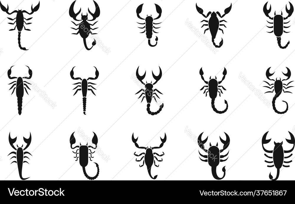 Scorpio icons set simple style Scorpio icons set simple style vector image