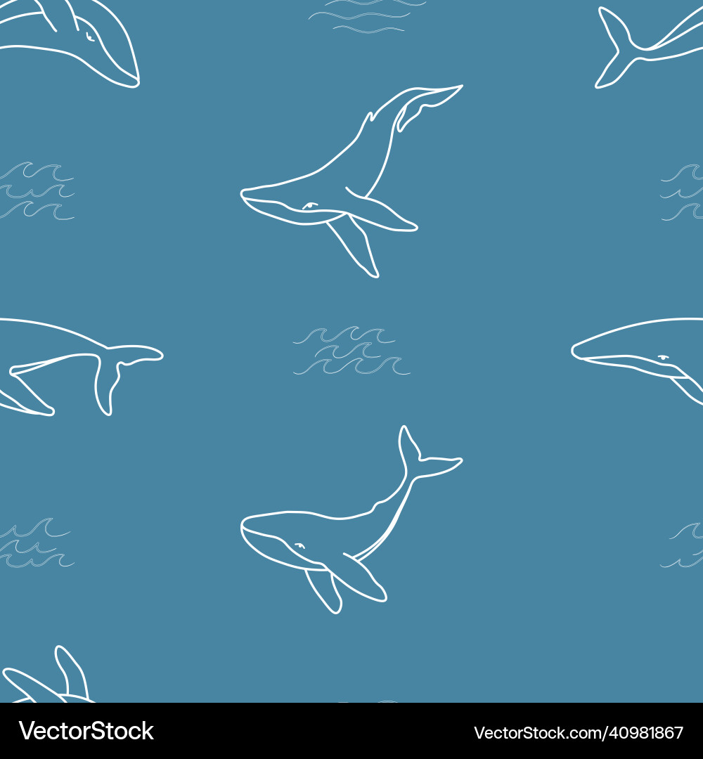 Seamless pattern with humpback whales and waves Seamless pattern with humpback whales and waves Vector Image