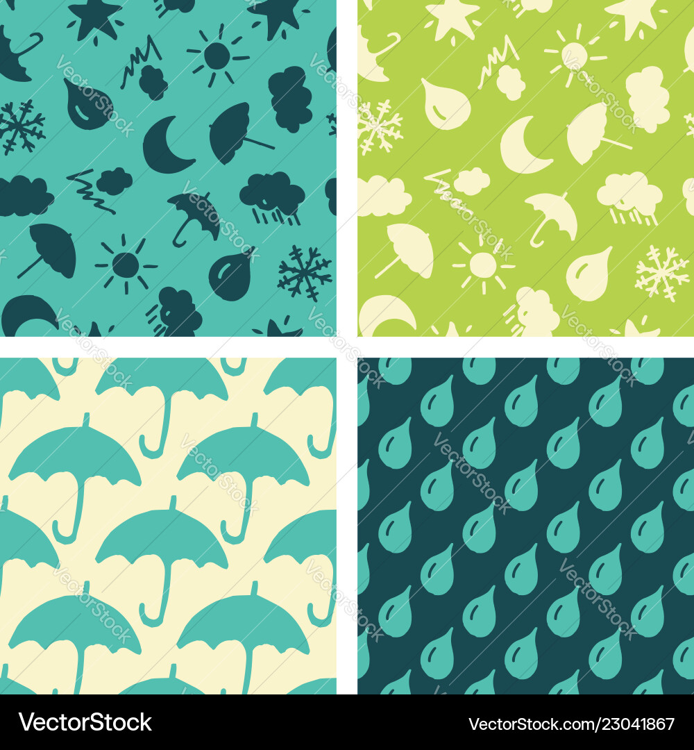 Seamless patterns - hand drawn weather objects vector image