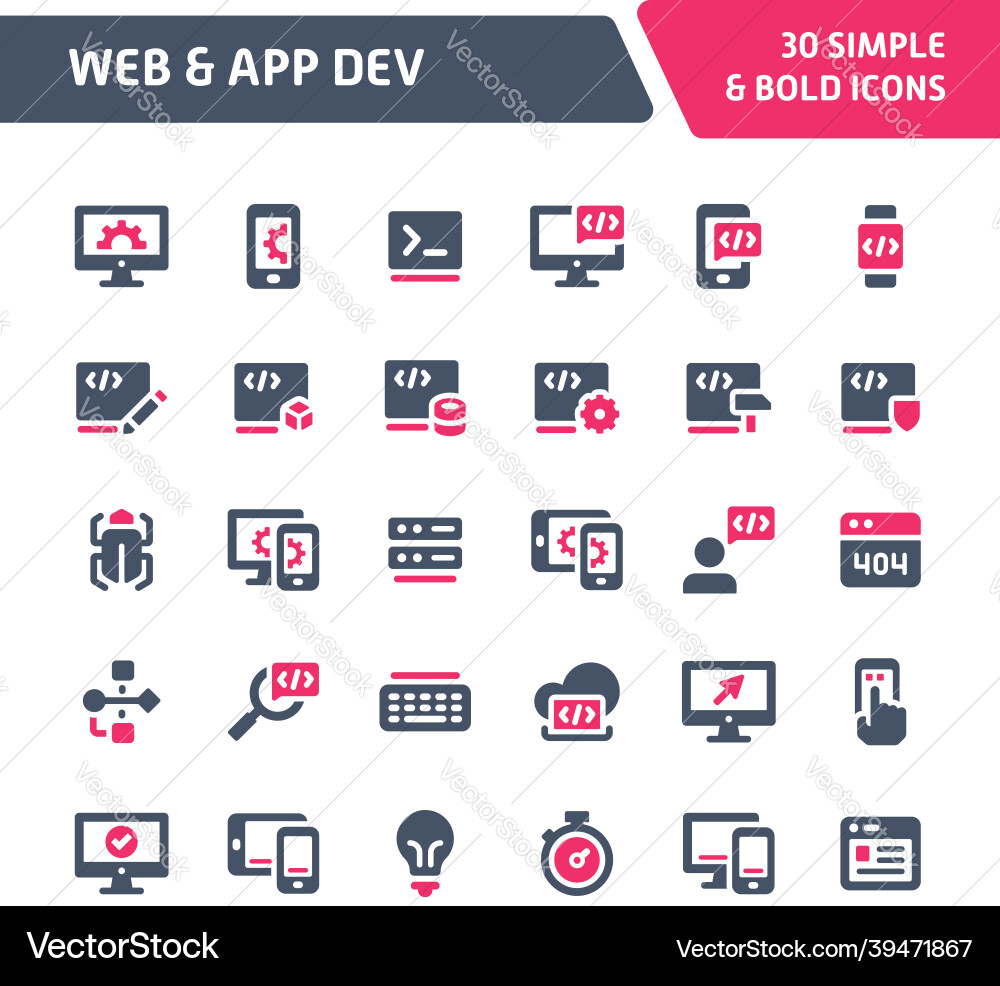 Website and application development icon set Website and application development icon set vector image